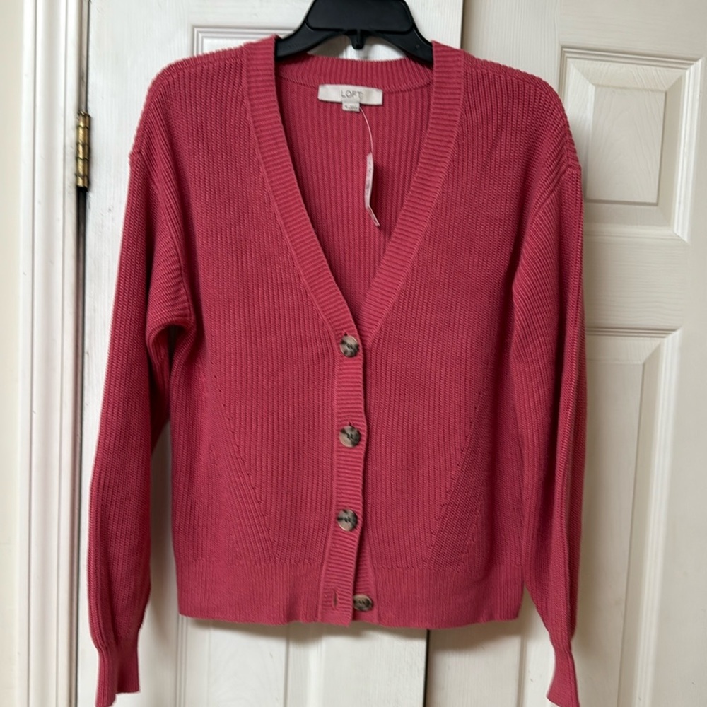 LOFT Rose Pink Buttoned Cardigan - NWT - sz M